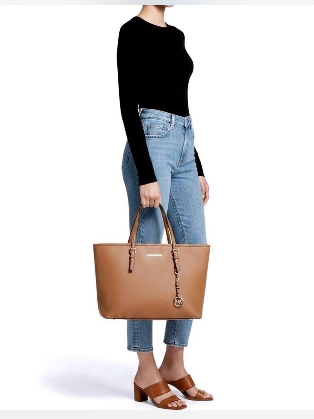 Michael Kors Jet Set travel luggage Saffiano Leather Tote with Logo Charm